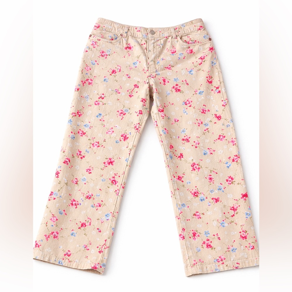 Y2K RALPH Ralph Lauren Beige Ditsy Floral Capri Pants 12